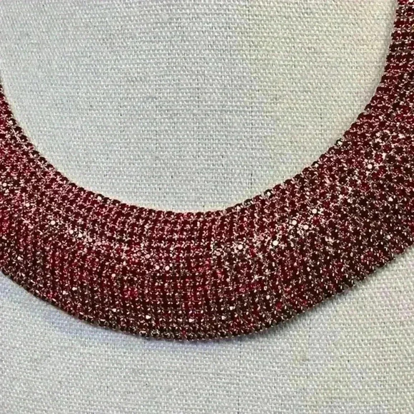 Red Rhinestone Sparkling Statement Necklace with matching Bracelet- Set Vintage - Picture 3 of 7